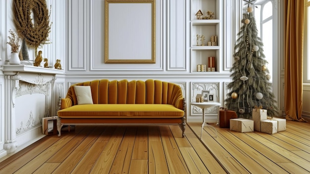 Festive Living Room With Christmas Tree and Couch