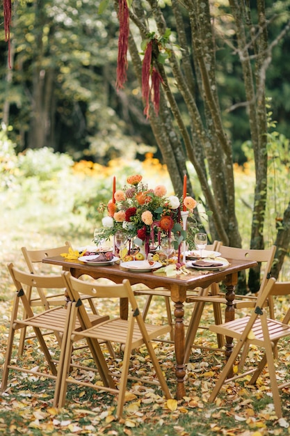 Festive lunch in an autumn garden