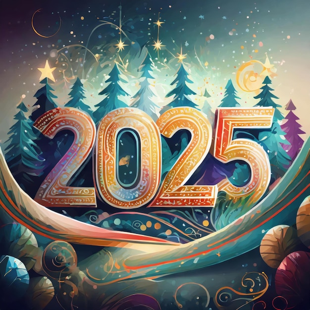 Photo festive and magical 2025 new year illustration with ornate numerals