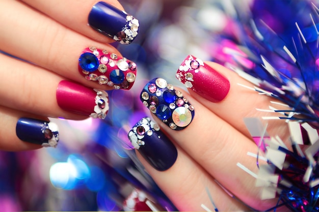 Festive manicure with rhinestones