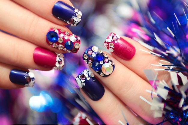 Photo festive manicure with rhinestones