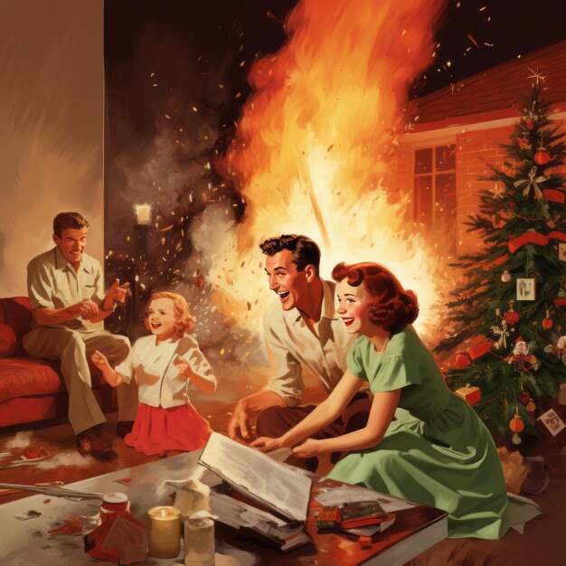 Festive Mayhem A Chaotic 1950's Christmas Illustrated Apocalypse