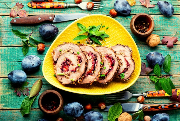 Festive meatloaf baked with plum