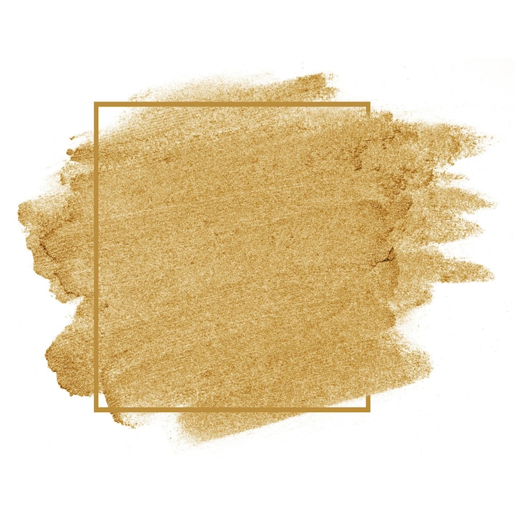 Photo festive metallic gold paint brush stroke with gold frame