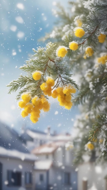 Festive Mimosa Christmas Card of Winter in Southern France