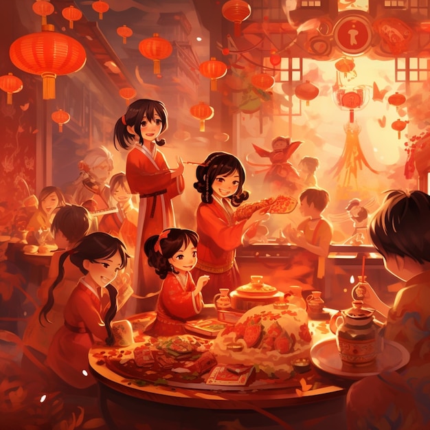 Photo festive mood under red lanterns ai generated pictures