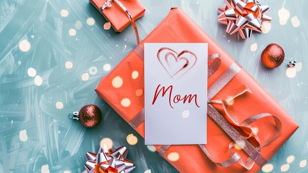 Festive Mother39s Day Gifts with Red Wrapping and Heartfelt Card