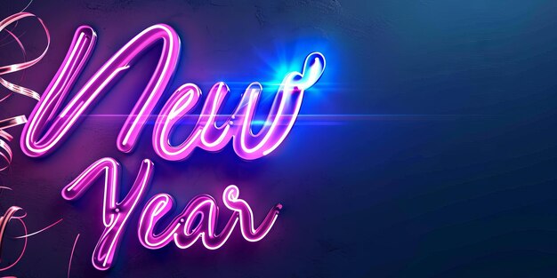 Photo festive new year neon sign on dark background generative ai