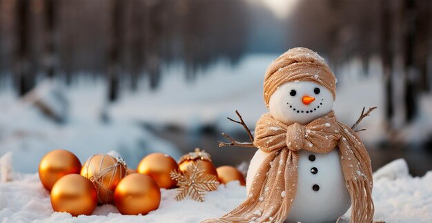 Festive New Year's snowman Christmas background postcard AI generated image