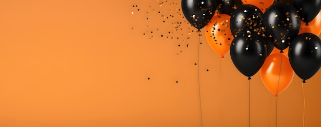 Festive orange and black balloons background banner for Halloween celebration theme