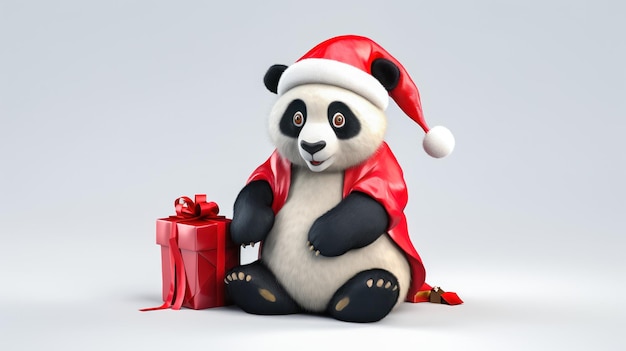 Festive Panda with Gift Box Holiday Celebration Generative AI