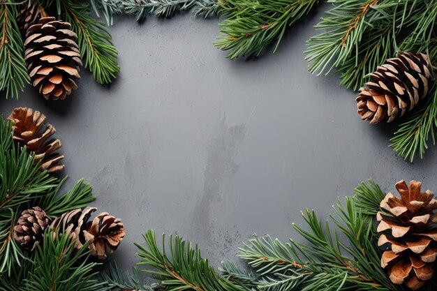 Festive Pine Cones and Fir Branches Frame