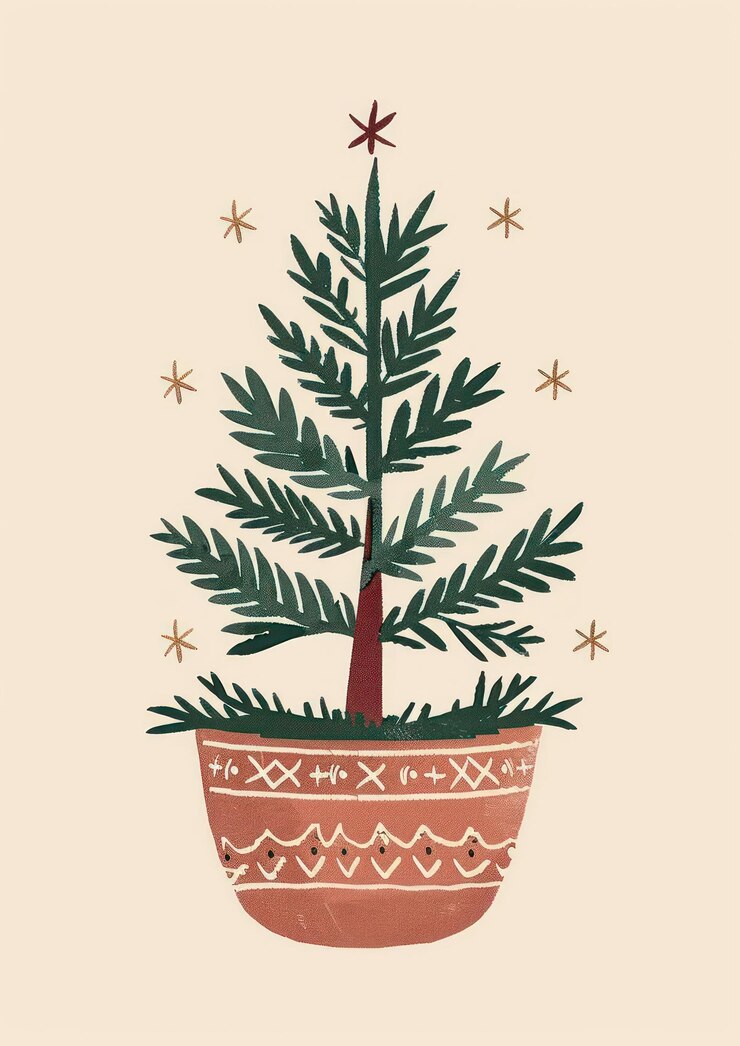 Photo festive potted christmas tree illustration
