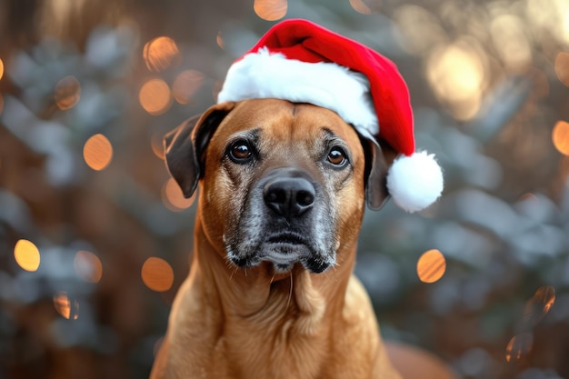 산타스 모자 와 함께 축제적 인 강아지 강아지 환호