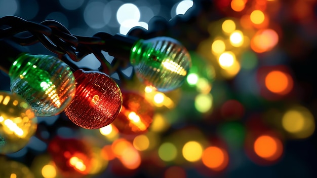 Festive Radiance Closeup View of Christmas Garland Lights