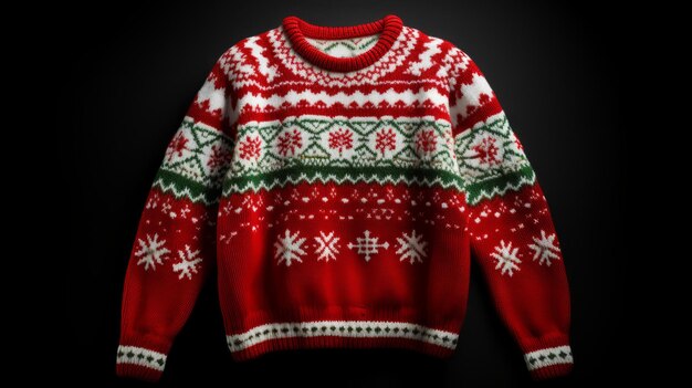 Photo festive red and green sweater with snowflake pattern