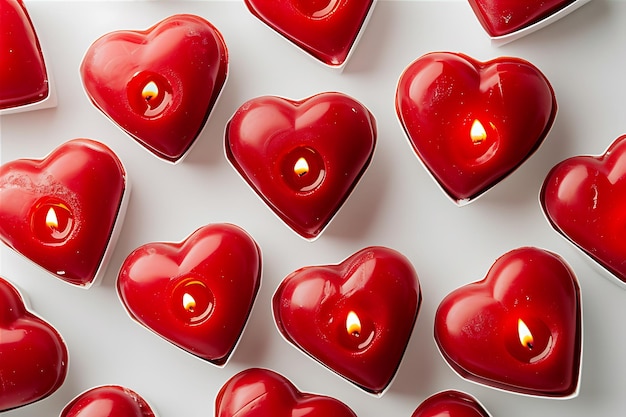 Festive Red Heart Shaped Candles in Boxes on White