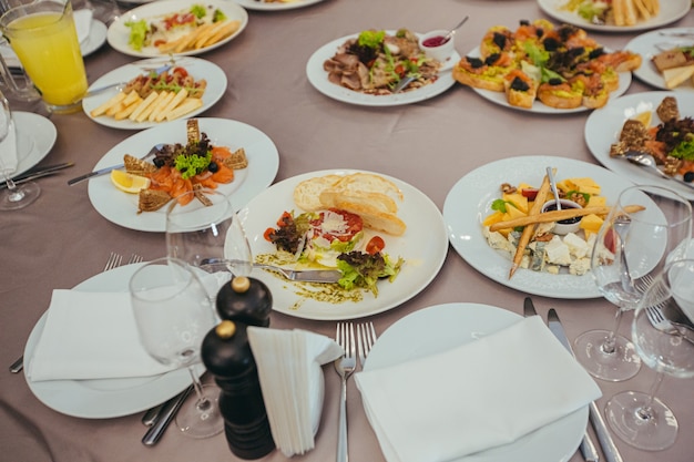 Festive reserved dining table in the restaurant