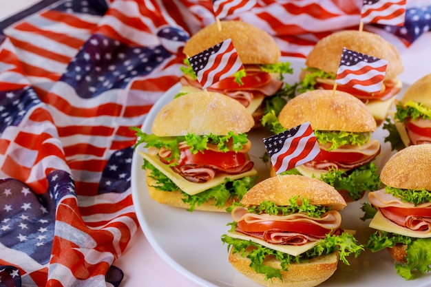 Festive sandwiches with american flag for patriot party