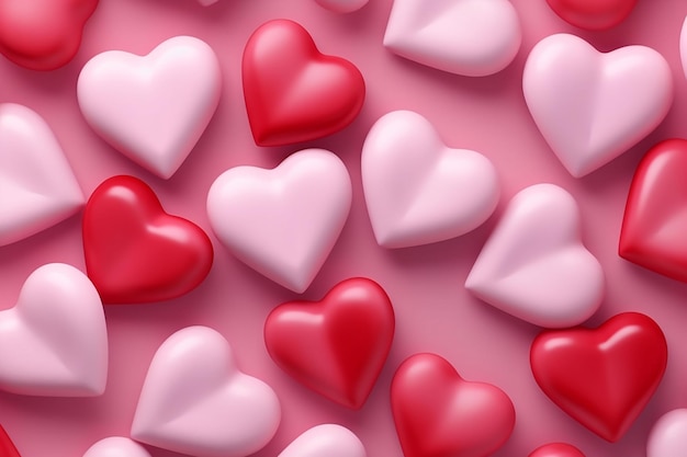 Праздничный бесшовный рисунок Красные воздушные шары в форме сердца на розовом фоне