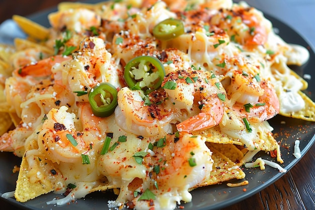 Festive Shrimp and Crab Legs Nachos Recipe with Melted Cheese and Guacamole