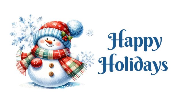 Festive snowman Happy Holidays greeting card
