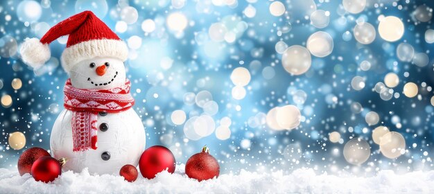 Festive snowman in winter landscape holiday banner with space for festive text | Premium AI-generated image