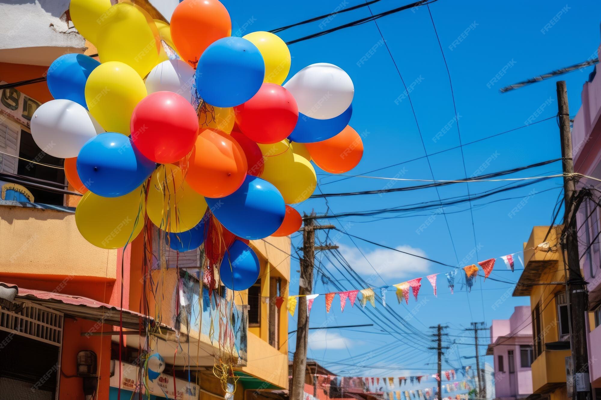 Premium AI Image | Festive Splendor Vibrant Flags and Balloons Elevate 