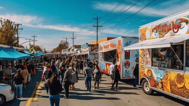 Photo a festive street fair with craft vendors and food t