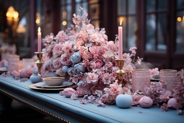 festive table dressing in spring colorsready for event celebration