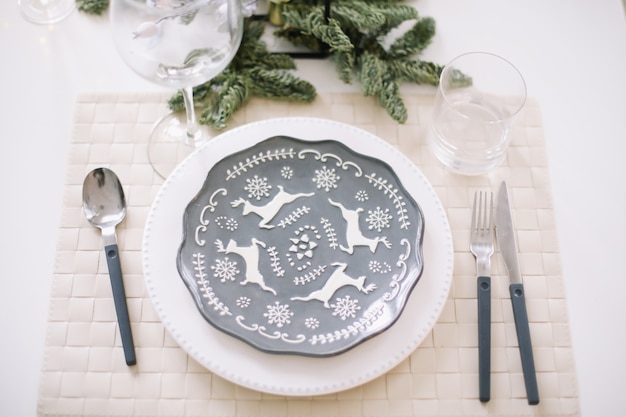 Festive table setting for Christmas and New Year