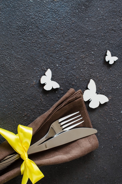 Festive table setting for Holiday Easter dinner, Birthday or Mother's day.