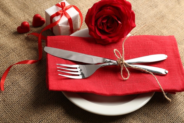 Festive table setting for Valentine Day