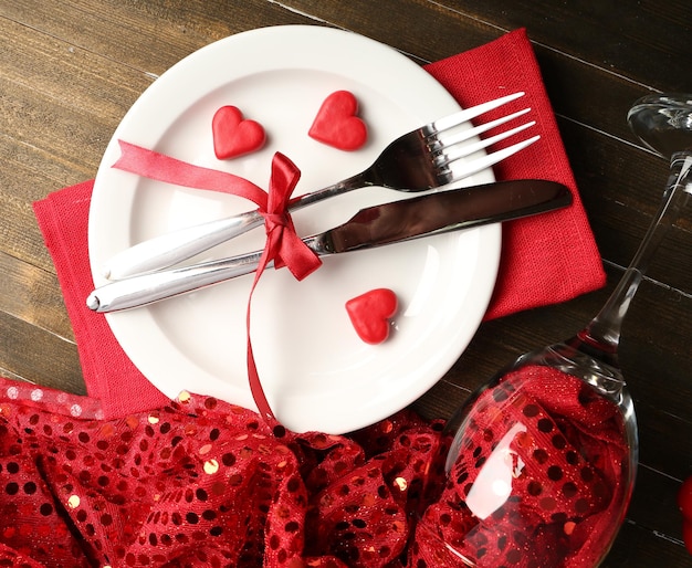 Festive table setting for Valentine Day