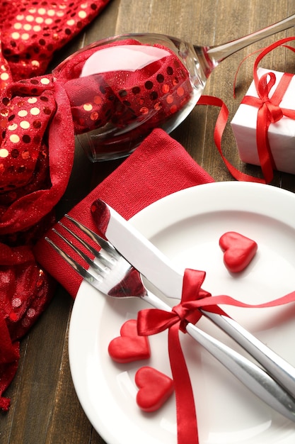 Festive table setting for Valentine Day