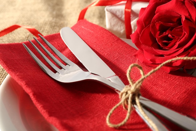 Festive table setting for Valentine Day