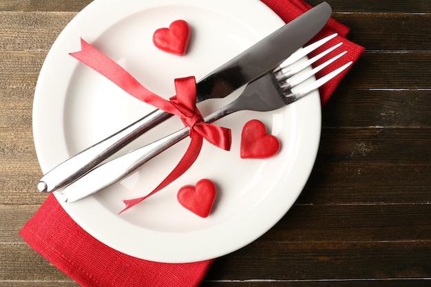 Festive table setting for Valentine Day