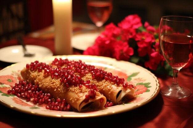 Photo a festive table setting with enchiladas as the centerpiece