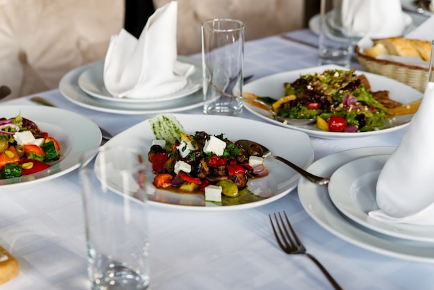 Festive table with salads