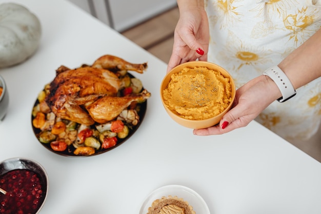 Festive Thankgiving dinner plate, turkey and all the sides