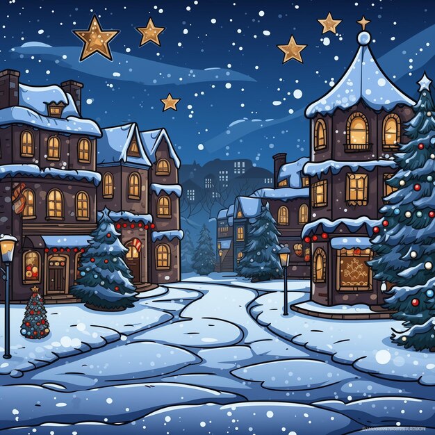 Festive Town Square with Holiday Cookie Baking in First Snowfall Awe Retro