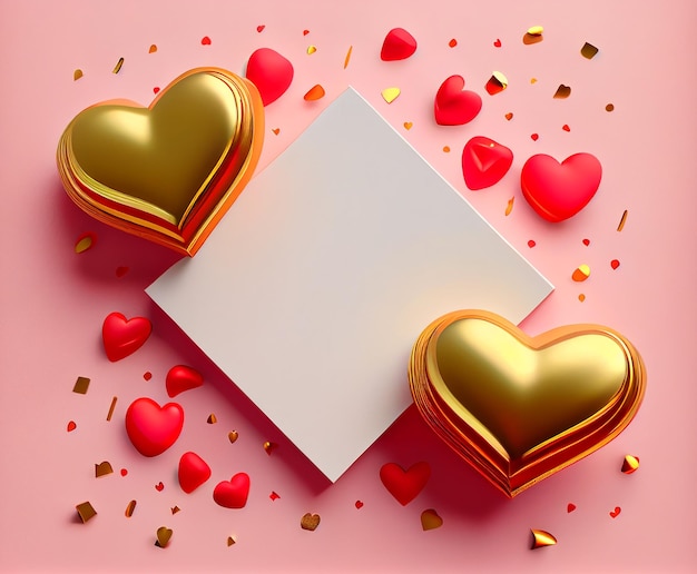 Festive Valentine's background with red and gold hearts on the background Illustration Generative AI