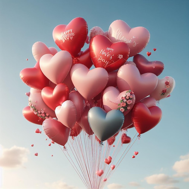 A Festive Valentines Day Celebration with Floating Heart Balloons