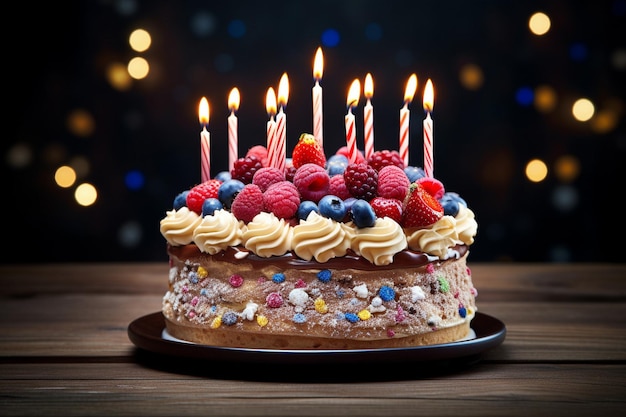 Festive verrassing verjaardagstaart taart handgemaakt met heldere kaarsen