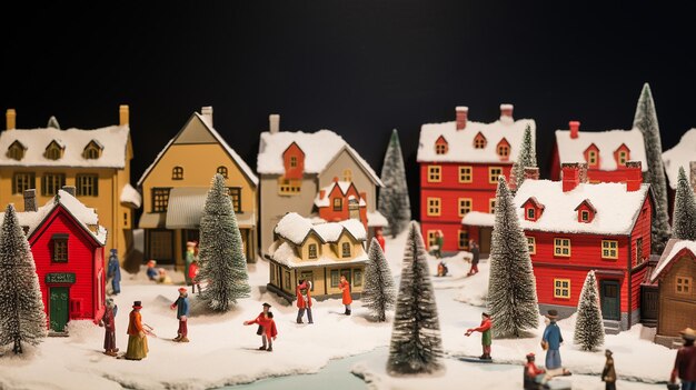 Premium AI Image  Festive Village Charm Christmas Scene with Houses