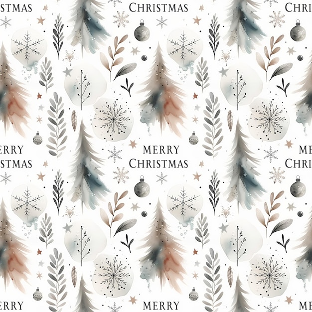 写真 白い背景のヴィンテージスタイルの祝祭の水彩のクリスマスパターン