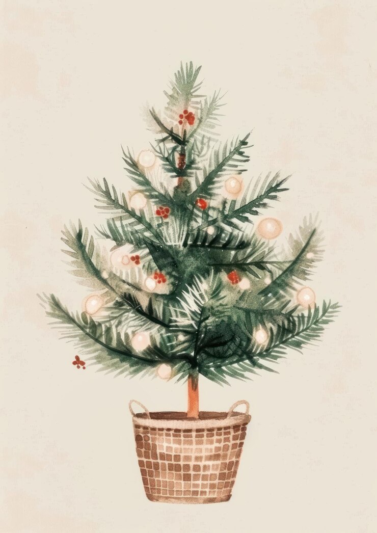 Photo festive watercolor christmas tree illustration
