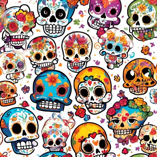 Праздничный причудливый аниме-реализм 2D для Day of the Dead