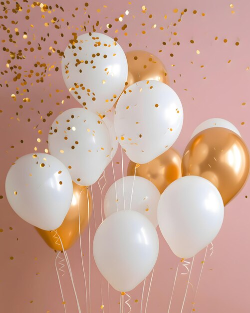 Festive white and gold balloons background design party banner