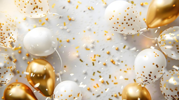 Festive white and gold balloons background design party banner